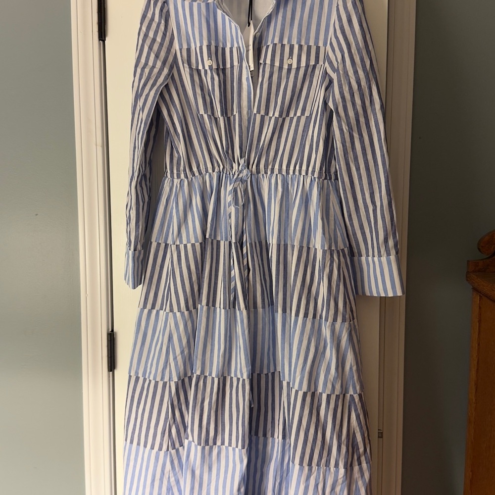 English Factory Striped Blue and White Maxi Dress Size Large NWT